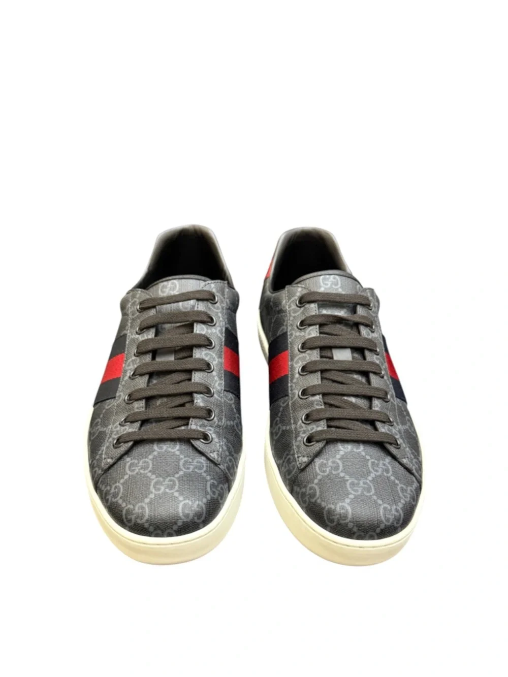 GUCCI - BLACK GREY COATED CANVAS LEATHER “ACE GG SUPREME” SNEAKERS